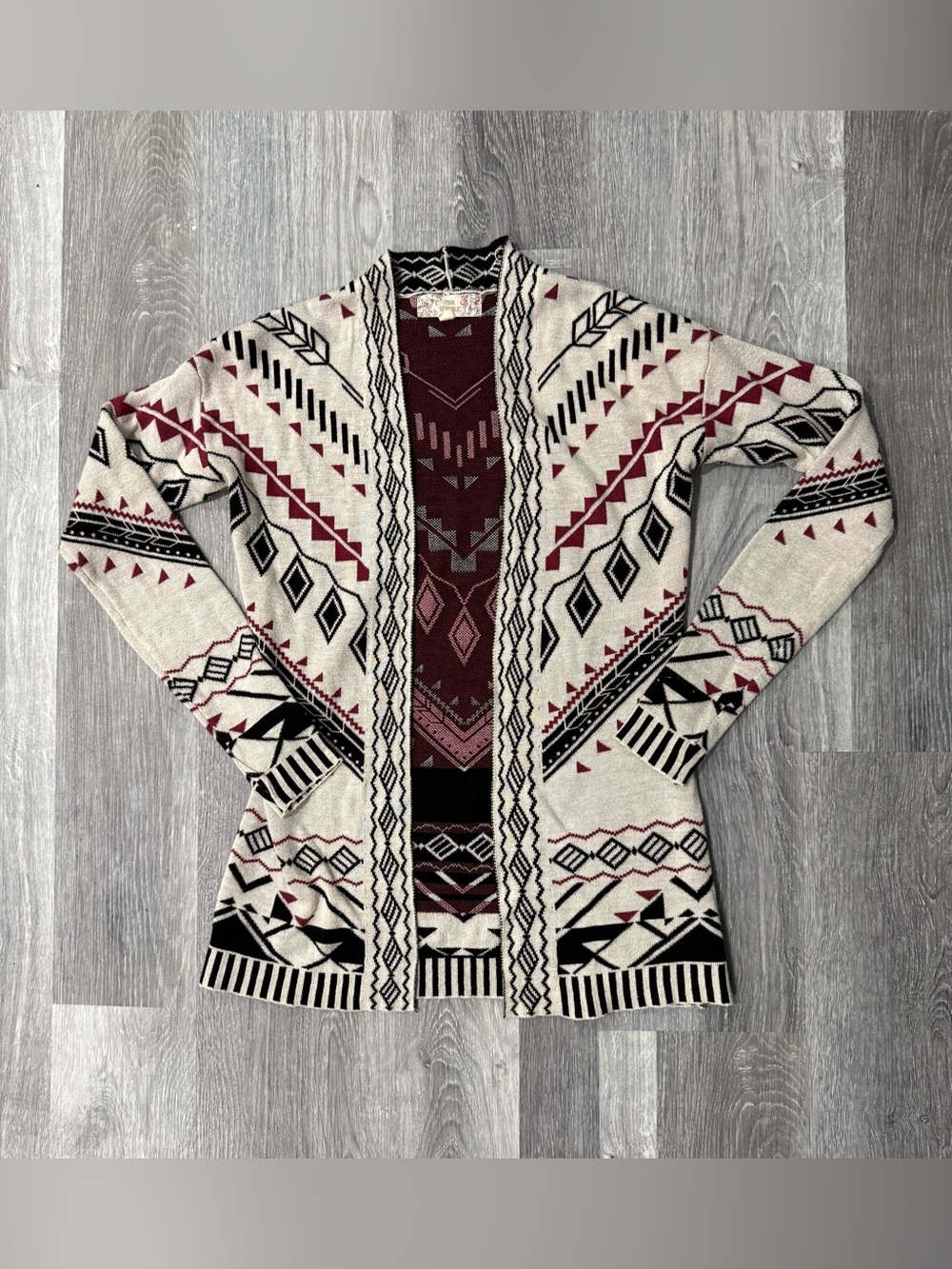 Pink Republic Boho Aztec Print Open Front Long Sleeve Geometric Cardigan Sweater